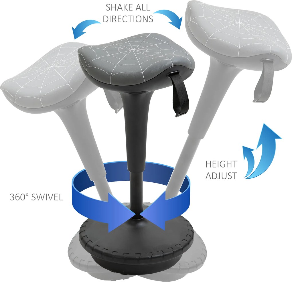Vinsetto Stołek biurowy z funkcją obrotu, ergonomiczny stołek, regulowana wysokość 65,5-83,5 cm, 120° pochylenie, Szary