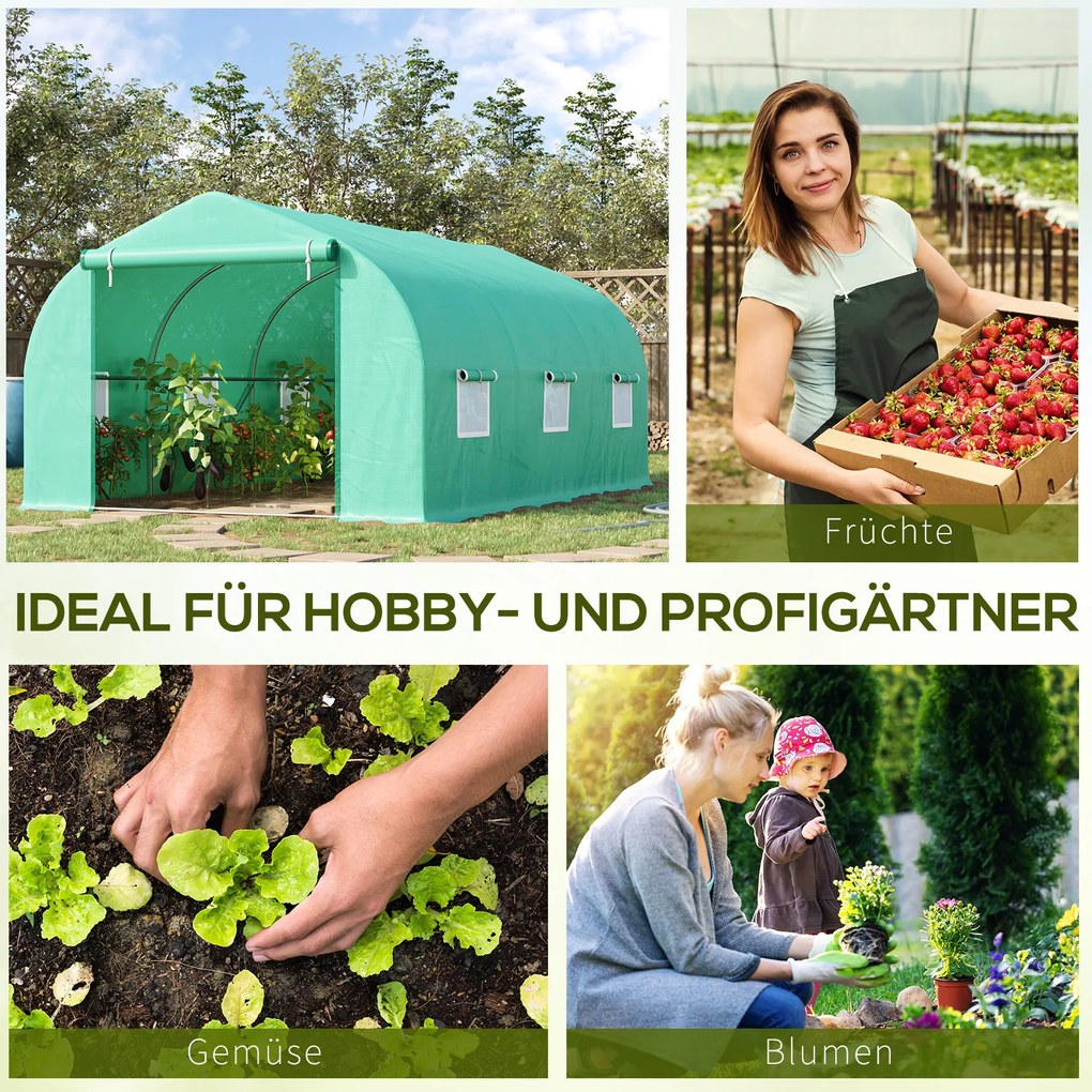 Outsunny tunel ogrodniczy szklarnia foliowa zielona 450Lx300Wx205H cm idealna do uprawy roślin | Aosom PL