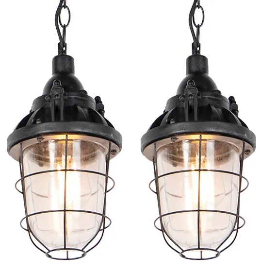 Zestaw 2 lamp wiszących industrialnych czarnych - CabinPrzemysłowy Oswietlenie wewnetrzne