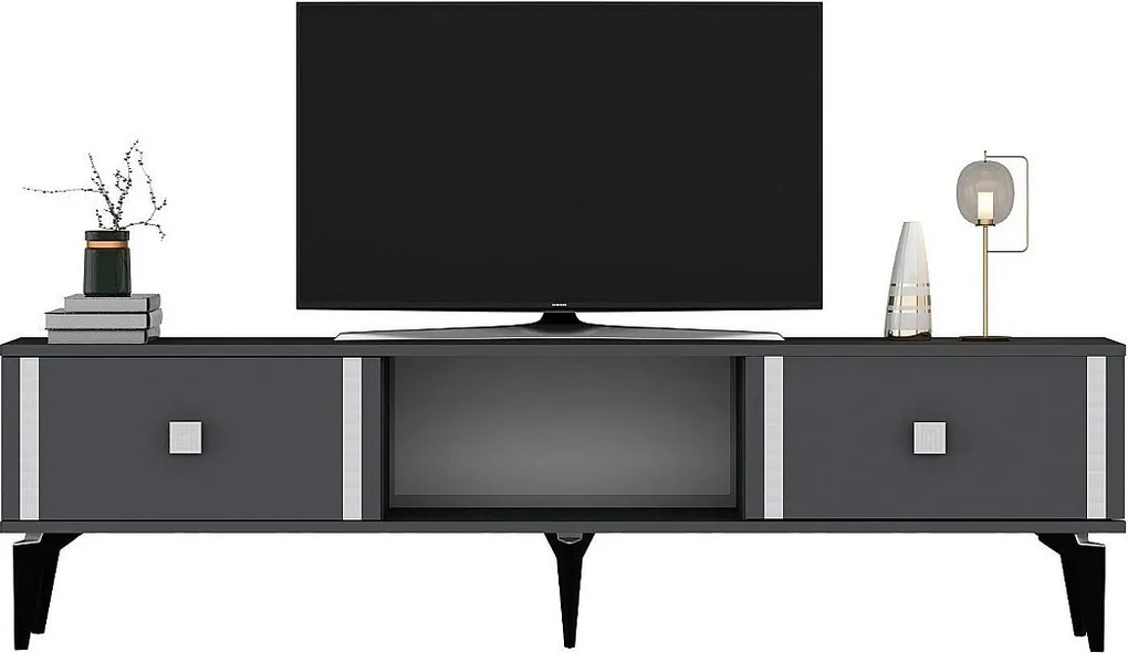 Stojak pod TV – szerokość 150 cm – antracyt i srebro – płyta wiórowa pokryta melaminą