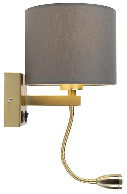 Lampa ścienna art deco złota z USB i szarym kloszem - Brescia ArtDeco Oswietlenie wewnetrzne