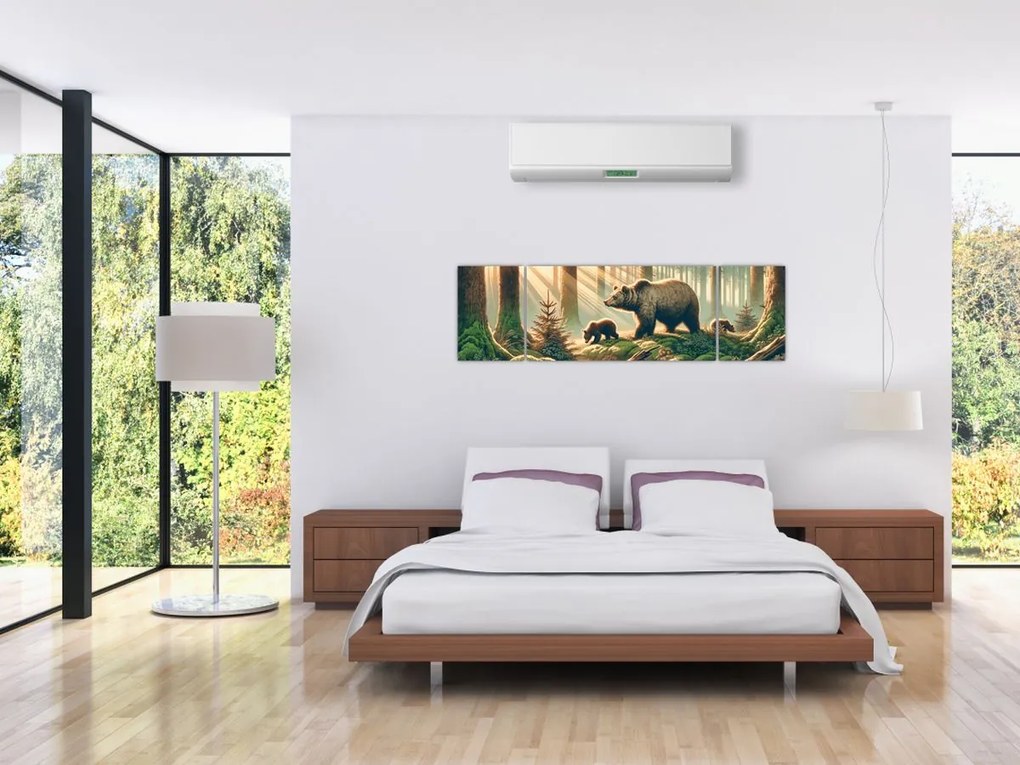 Obraz - Niedźwiedzie w lesie (170x50 cm)