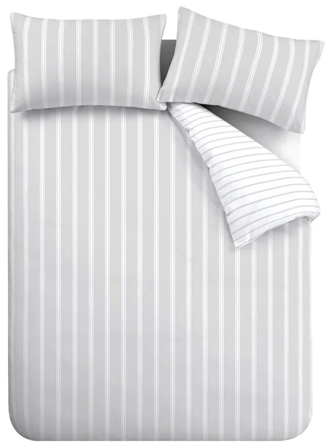 Szara bawełniana pościel jednoosobowa 135x200 cm Ashford Stripe – Bianca