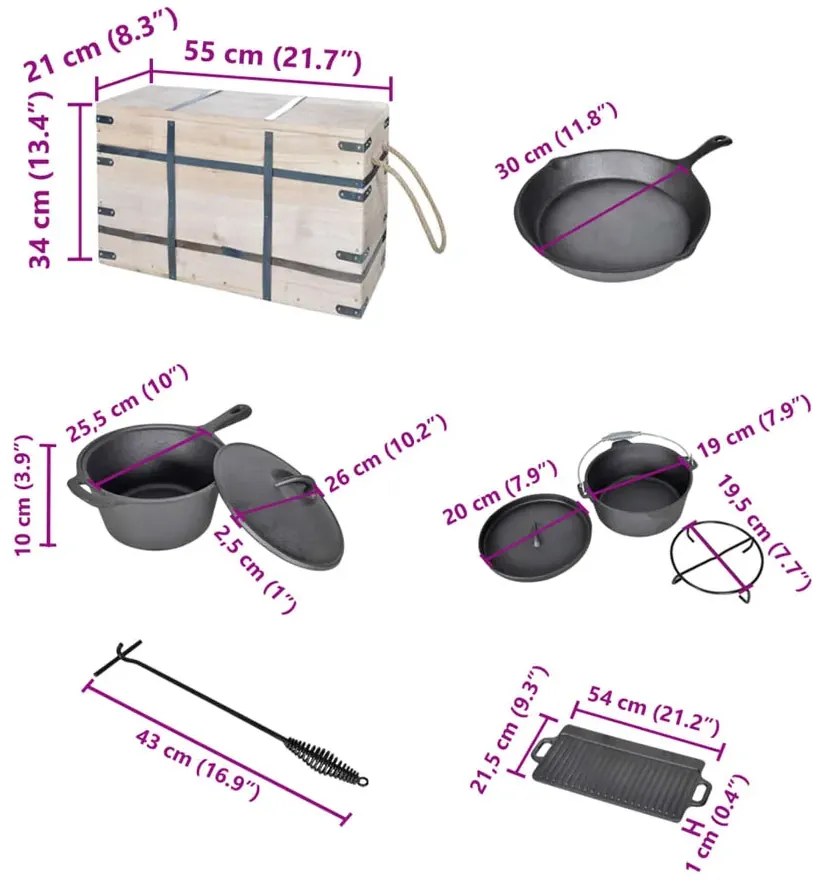 Zestaw 9 naczyń żeliwnych do grillowania M6-S58