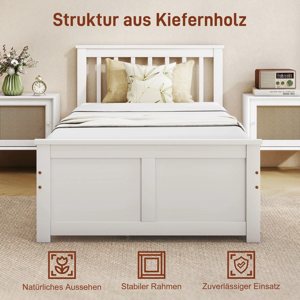 HOMCOM Rama łóżka jednoosobowego, drewniana rama, szuflady na kółkach, bez potrzeby stelaża, 90 x 200 cm, biały