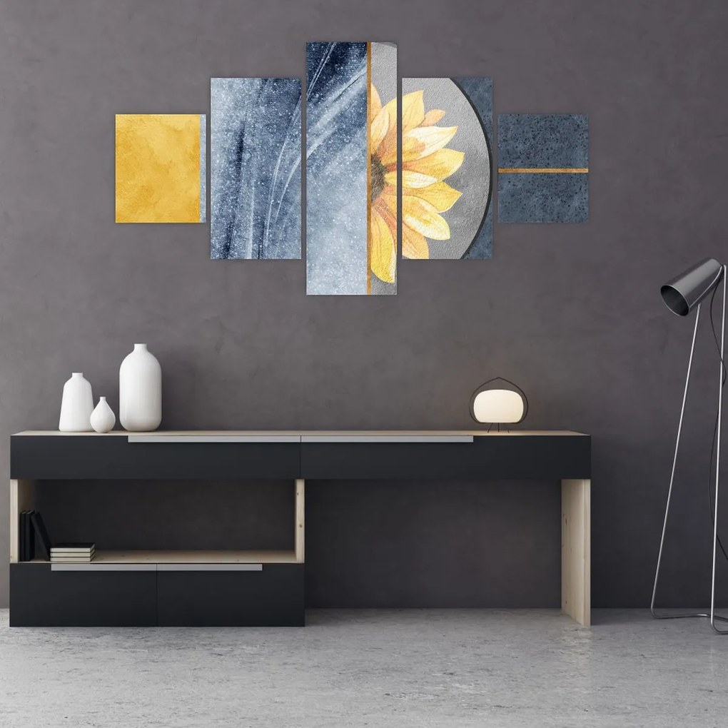 Obraz - Kształty i kwiat (125x70 cm)