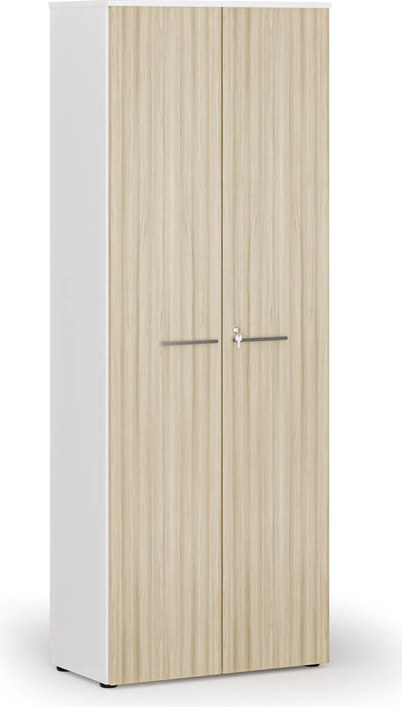 Szafa biurowa z drzwiami PRIMO WHITE, 800 x 420 x 2128 mm, biały/dąb naturalny