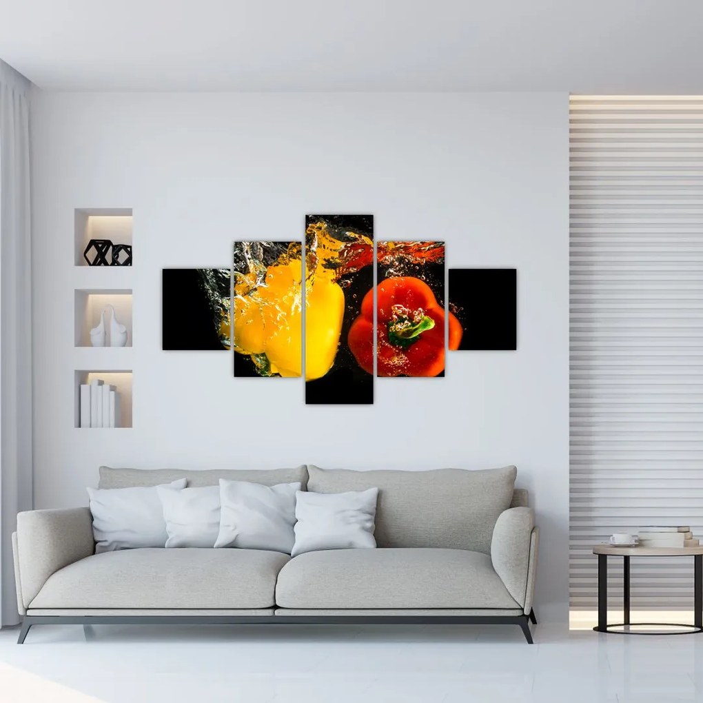 Obraz - papryki w wodzie (125x70 cm)