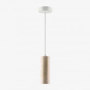 Lampa Sufitowa Ø6,5 Cm Z Trawertynu I Drewna Davise Biała - Sklum