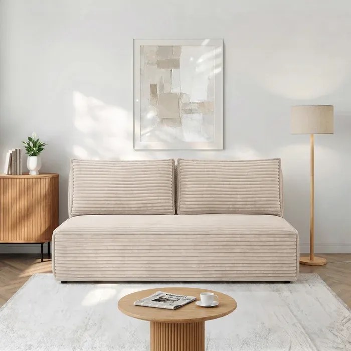 Sofa z Funkcją Spania MAVIA Jasnobeżowa Sztruksowa Japandi