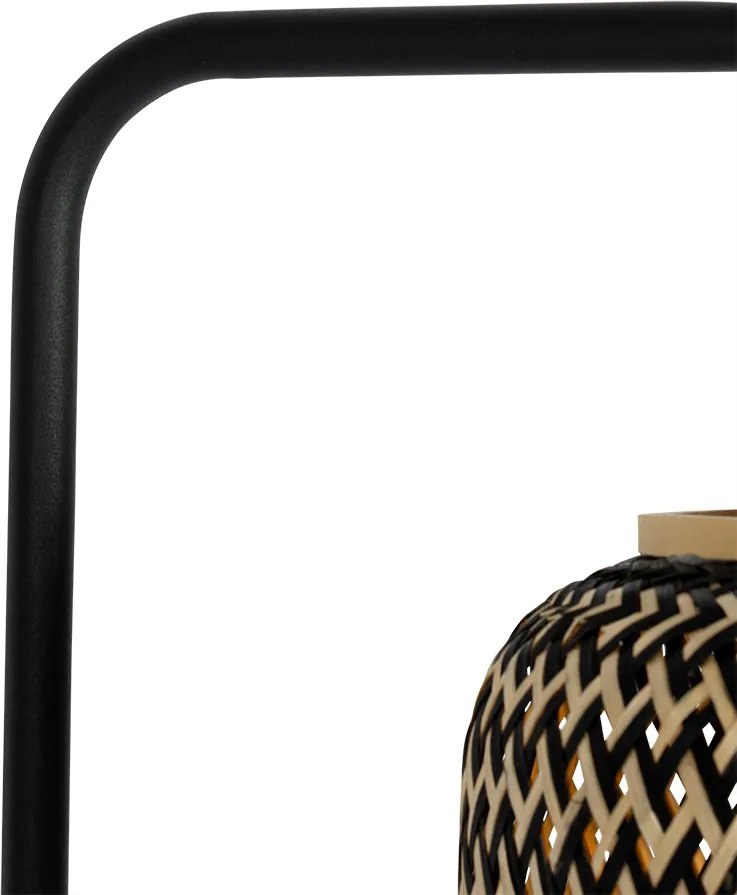 Orientalna lampa podłogowa bambusowa z czarnym - Yvonne