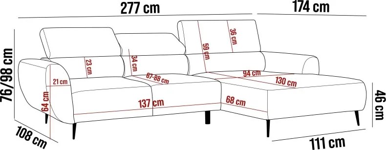 Narożnik ALISSON S/MINI Lewostronny wolnostojąca w tkaninie POSO 14 WERSAL