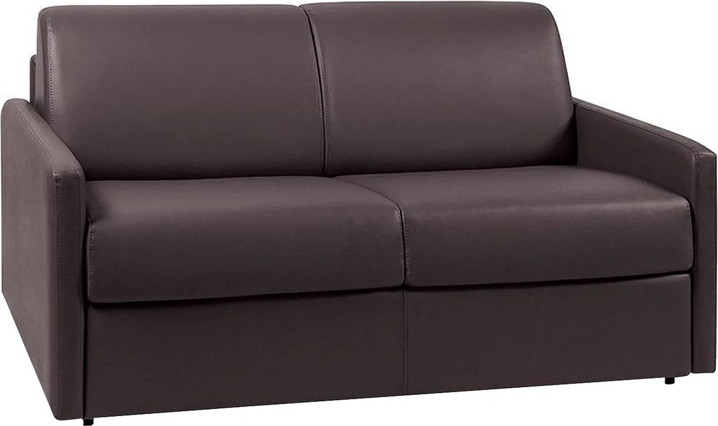 Kanapa 2-osobowa rozkładana typu express z brązowej ekoskóry z siedziskiem z pianki z pamięcią kształtu - Powierzchnia spania 120 cm - Materac 18 cm CALIFE