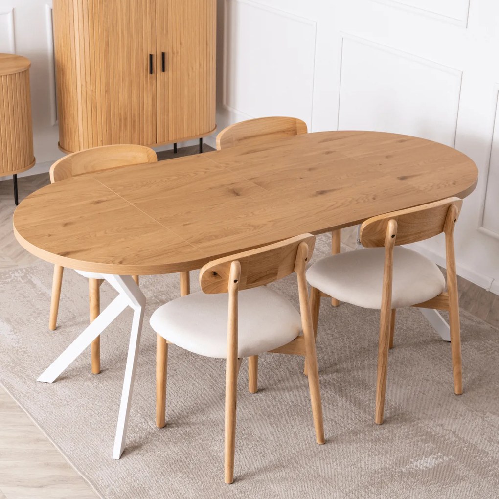 Stół Okrągły Rozkładany DORIAN 80-160 cm Dąb Złoty/Biały Skandynawski