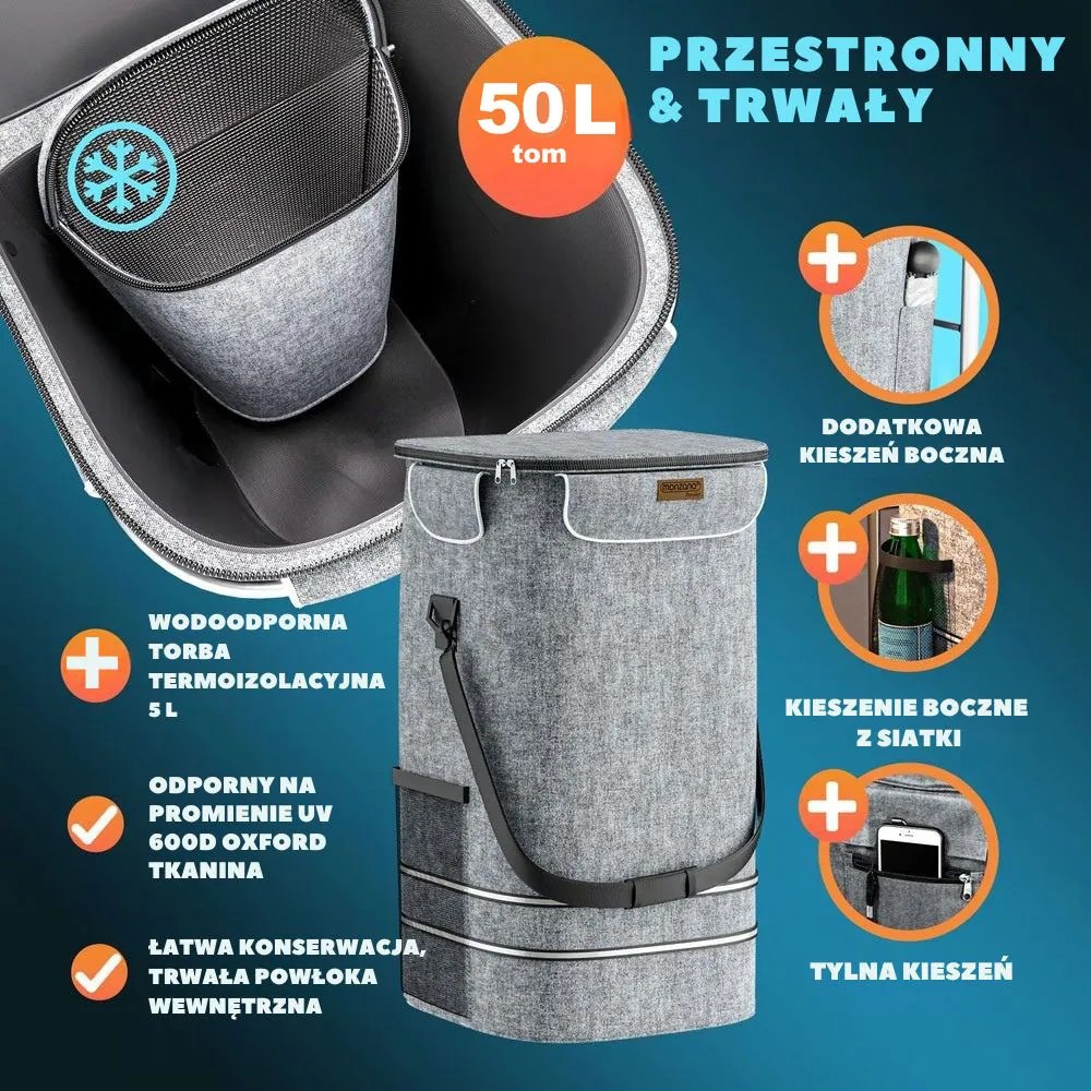 Torba na zakupy na kółkach do schodów COMFORT, 50l, szara Jurhan