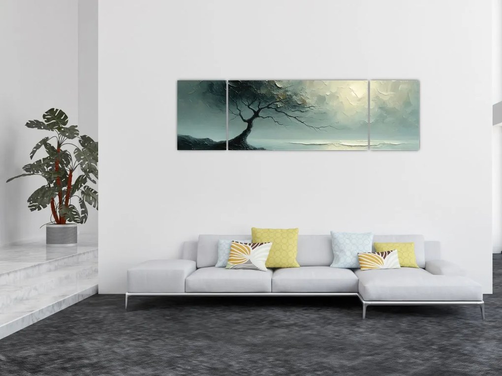 Obraz - Obraz olejny przedstawiający drzewo z oceanem (170x50 cm)