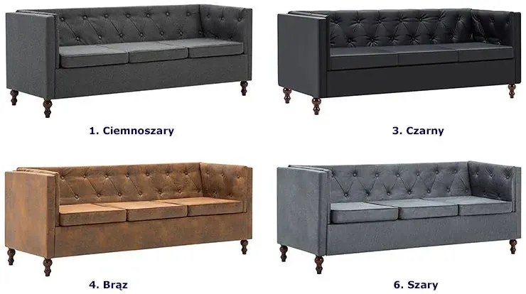 3-osobowa Sofa James 3Q w stylu Chesterfield - ciemnoszara