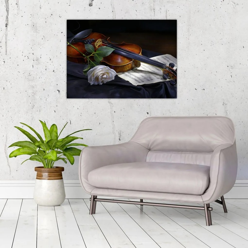 Obraz - Róże i skrzypce (70x50 cm)