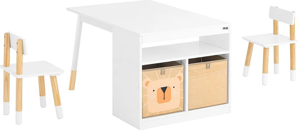 SoBuy Stół dziecięcy z 2 krzesłami, wielofunkcyjny zestaw mebli biały