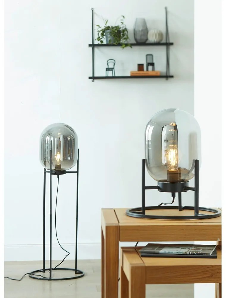 Czarna lampa stołowa ze szklanym kloszem (wysokość 34 cm) Regi – Fischer & Honsel