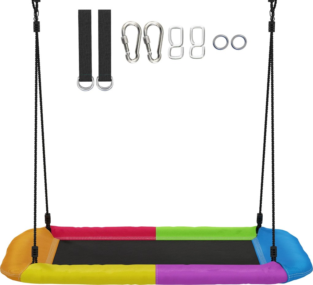 AIYAPLAY Huśtawka typu gniazdo regulowana do 300 kg z regulowanymi linami dla dzieci w wieku 3-8 lat 148x77x180 cm wielokolorowa | Aosom PL