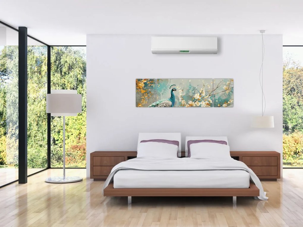 Obraz - Paw ze złotą dekoracją (170x50 cm)