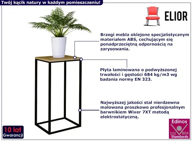 Industrialny Stojak Czarny Na Kwiaty + Dąb Artisan H7-K78