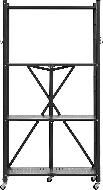 Półka Składana SucceBuy Mobilna, 4 Poziomy, Półka Składana na Kółkach, 71x33x137 cm, Wytrzymały Metal, Obciążenie Statyczne 340 kg Dynamiczne 90,7 kg