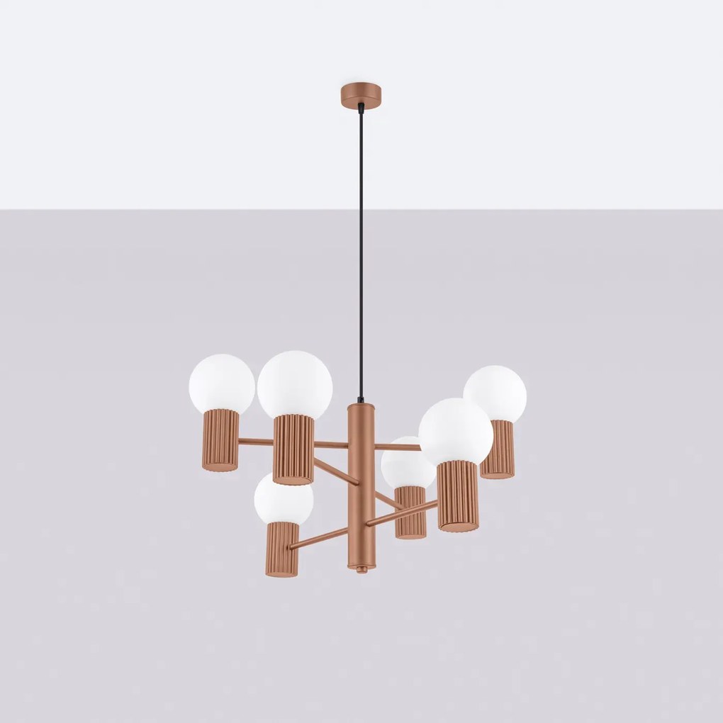Żyrandol HALO 6 mocca ryflowany SOLLUX  LIGHTING