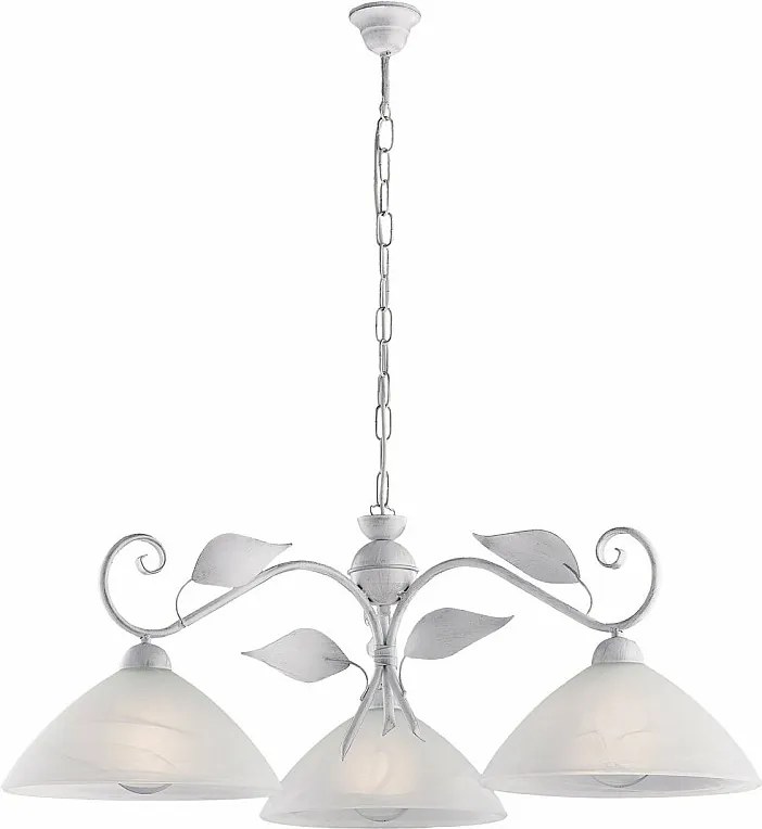 Żyrandol z lakierowanego na biało żelaza z antyczną srebrną dekoracją i białym szkłem alabastrowym śr. 30 3 światła X 96 Ø79 BL313-3-BA