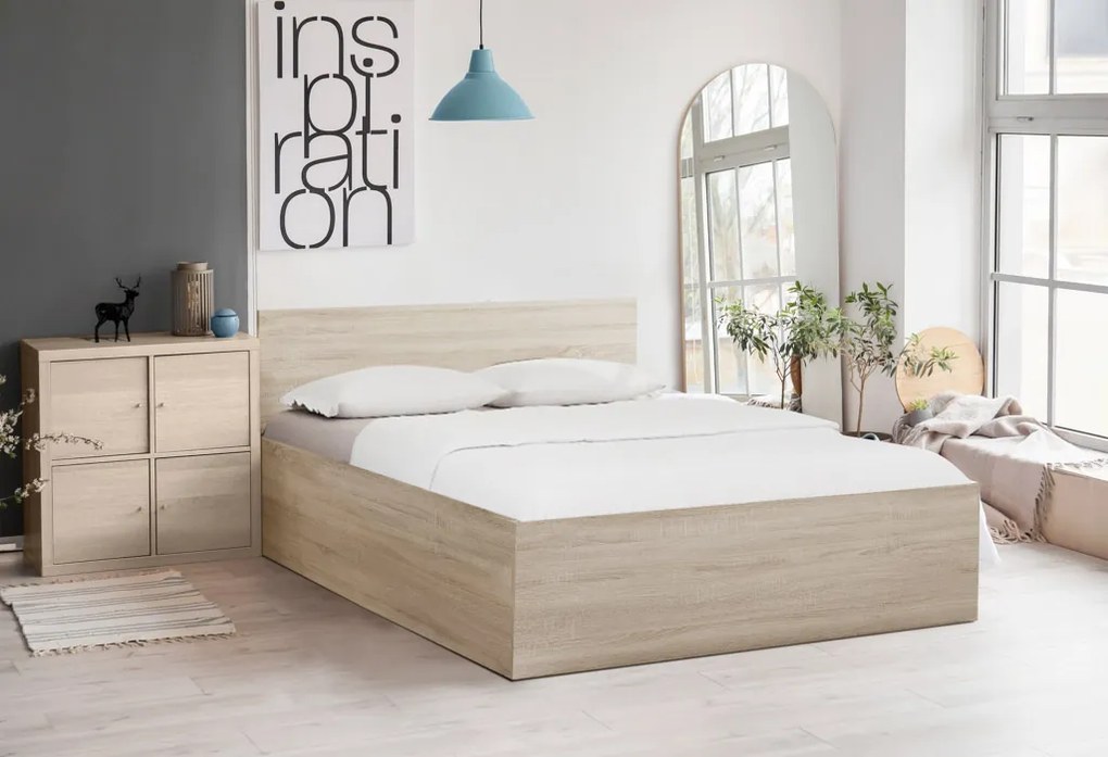 Łóżko SOFIA 140 x 200 cm, dąb sonoma Stelaż: Ze stelażem listwowym elastycznym, Materac: Materac Coco Maxi 20 cm