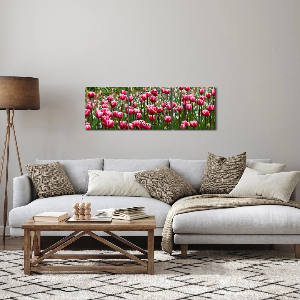 Obraz tulipanów (z zegarem) (90x30 cm)