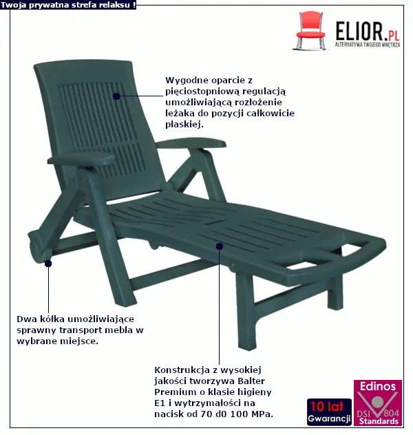 Zielony leżak ogrodowy z oparciem - Noki
