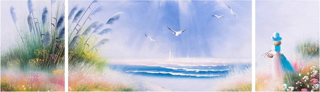 Obraz - Romantyczna plaża, obraz olejny (170x50 cm)