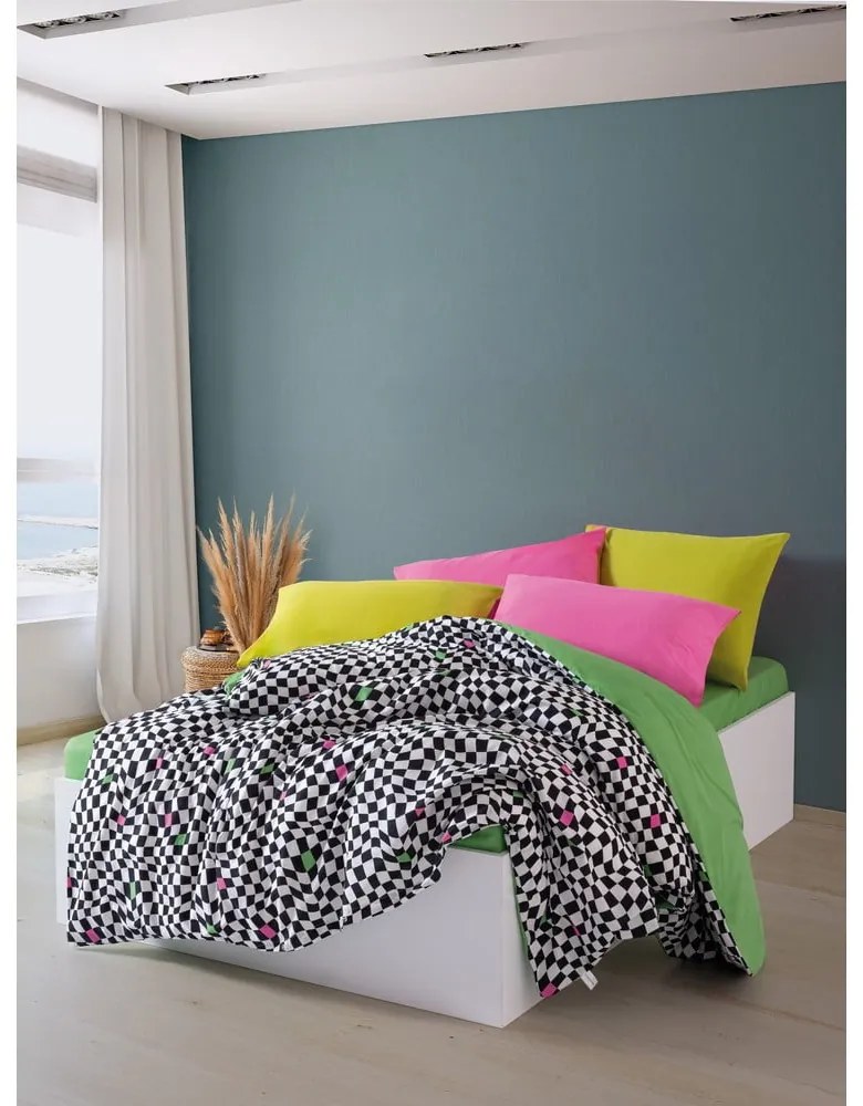 Czarno-biała pościel dwuosobowa z bawełny renforcé z prześcieradłem/4-częściowa 200x220 cm Dazzle – Mijolnir