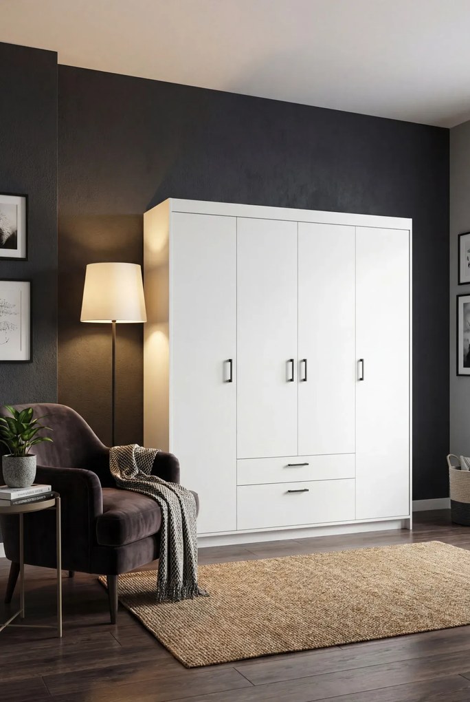 Biała szafa czterodrzwiowa do sypialni E6-A92