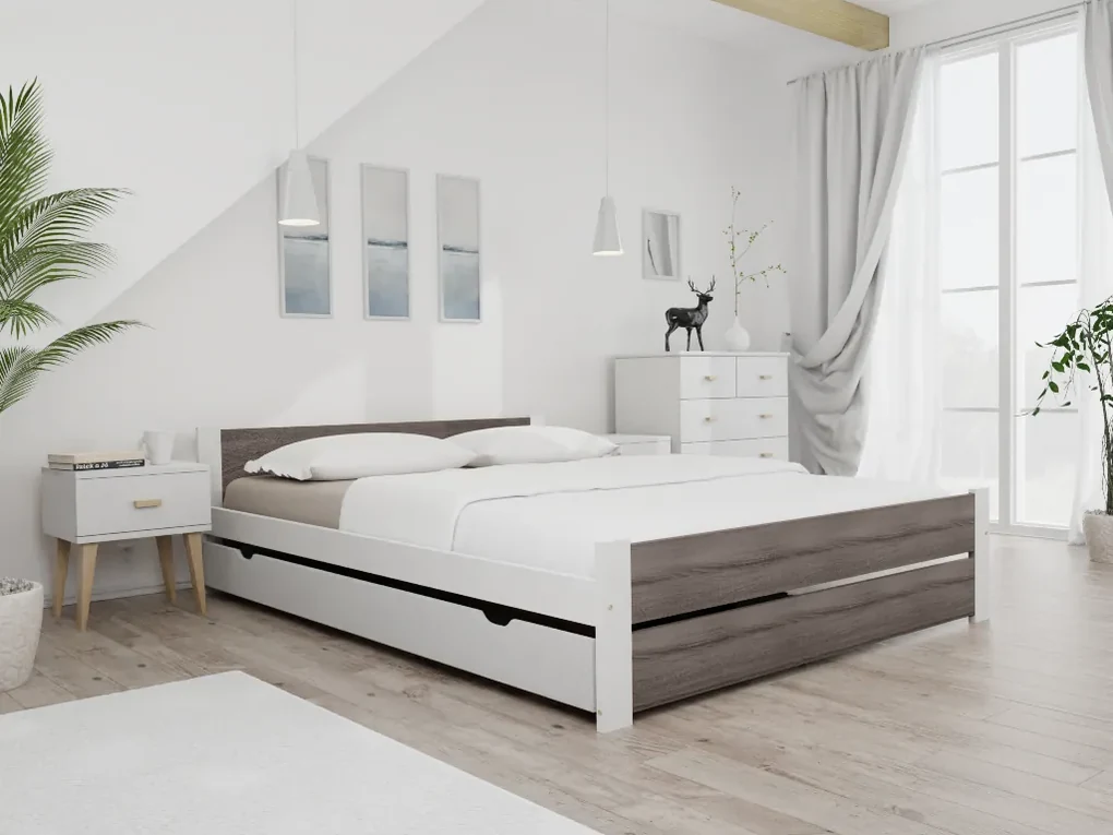 Łóżko IKAROS DOUBLE 120 x 200 cm, biały/dąb truflowy Stelaż: Ze stelażem listwowym rolowanym, Materac: Bez materaca