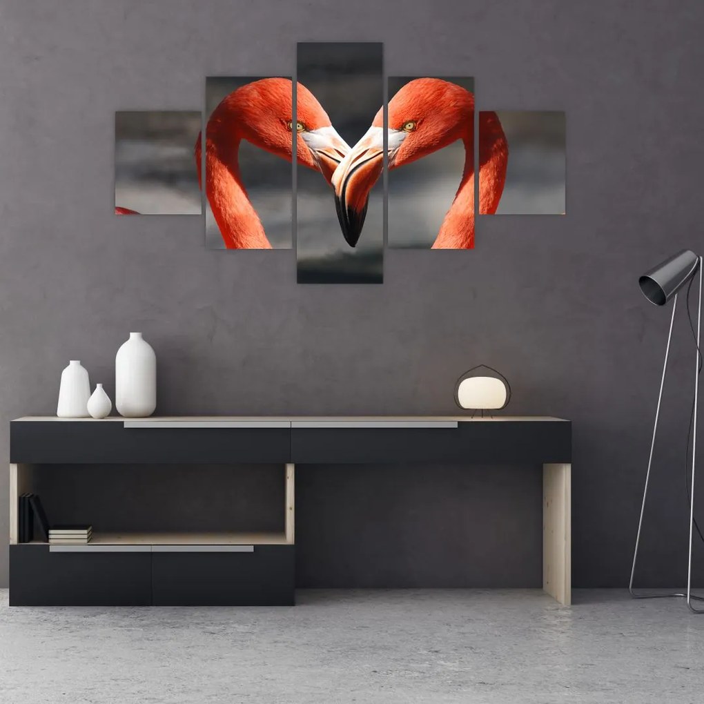 Obraz dwóch zakochanych flamingów (125x70 cm)