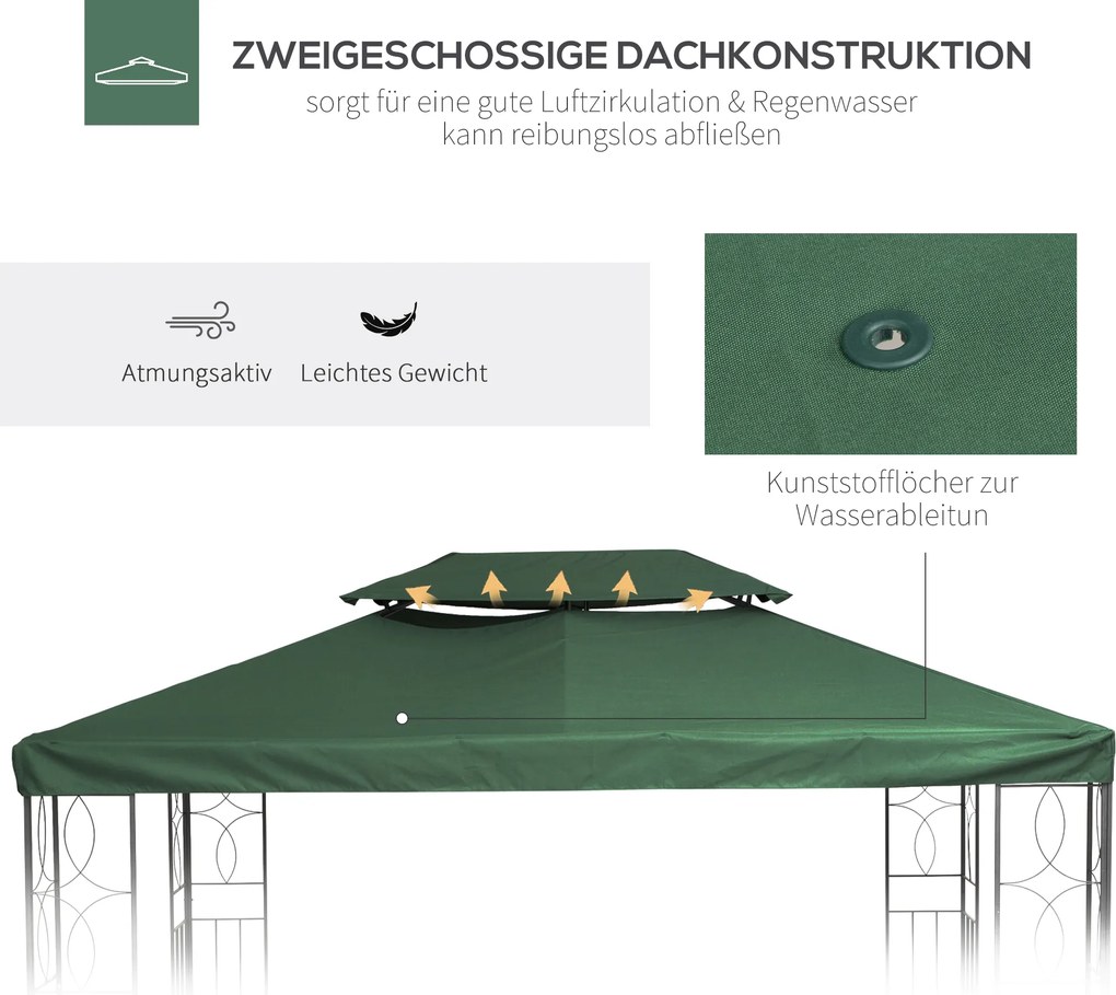 Outsunny Baldachim do Pawilonu Metalowego Zielony Poliester 3x4m Ochrona UV i Wodoodporność | Aosom PL