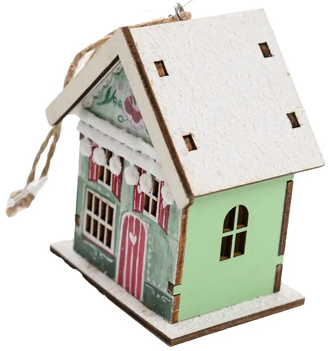 Wiszący domek bożonarodzeniowy CHRISTMAS HOUSE drewniany - więcej wariantów