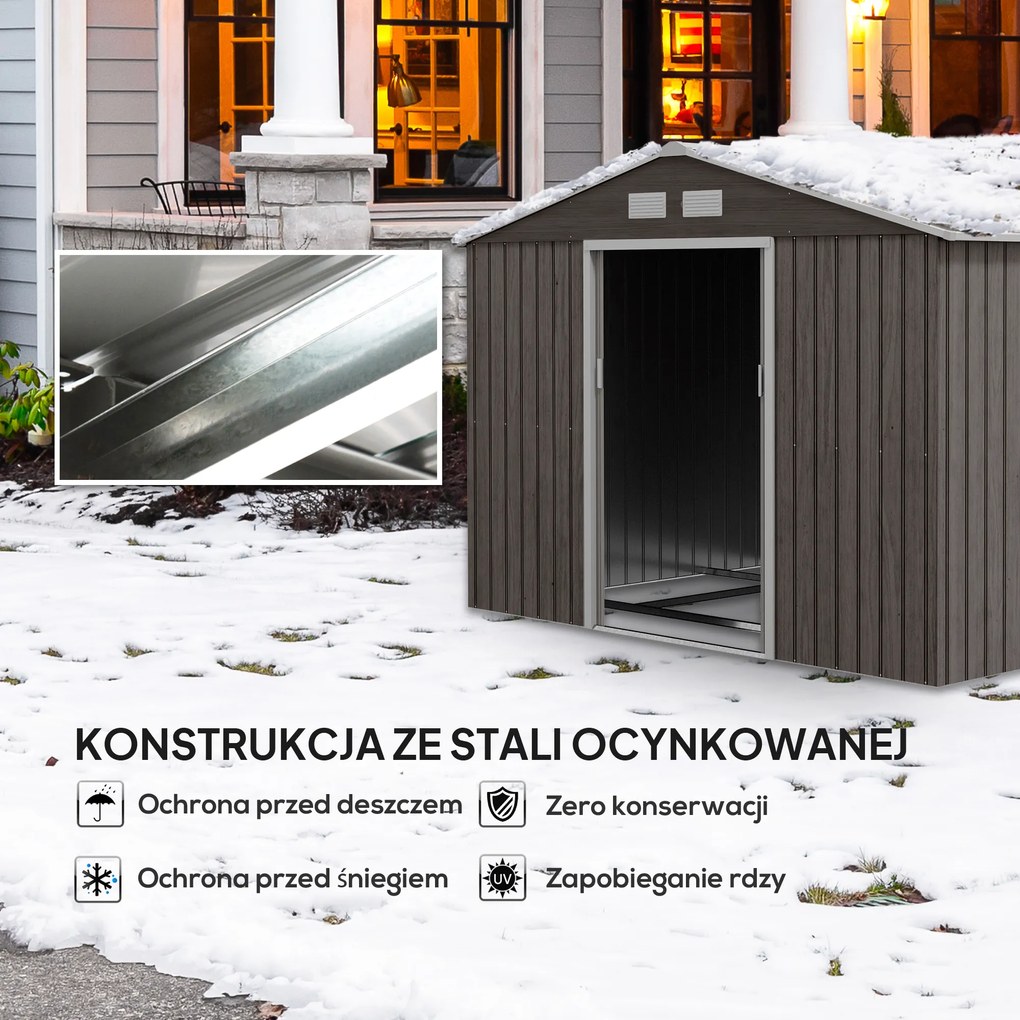 Outsunny Szopa Ogrodowa - Budynek Dla Narzędzi Ogrodowych 4x3, Trwały, Aosom PL