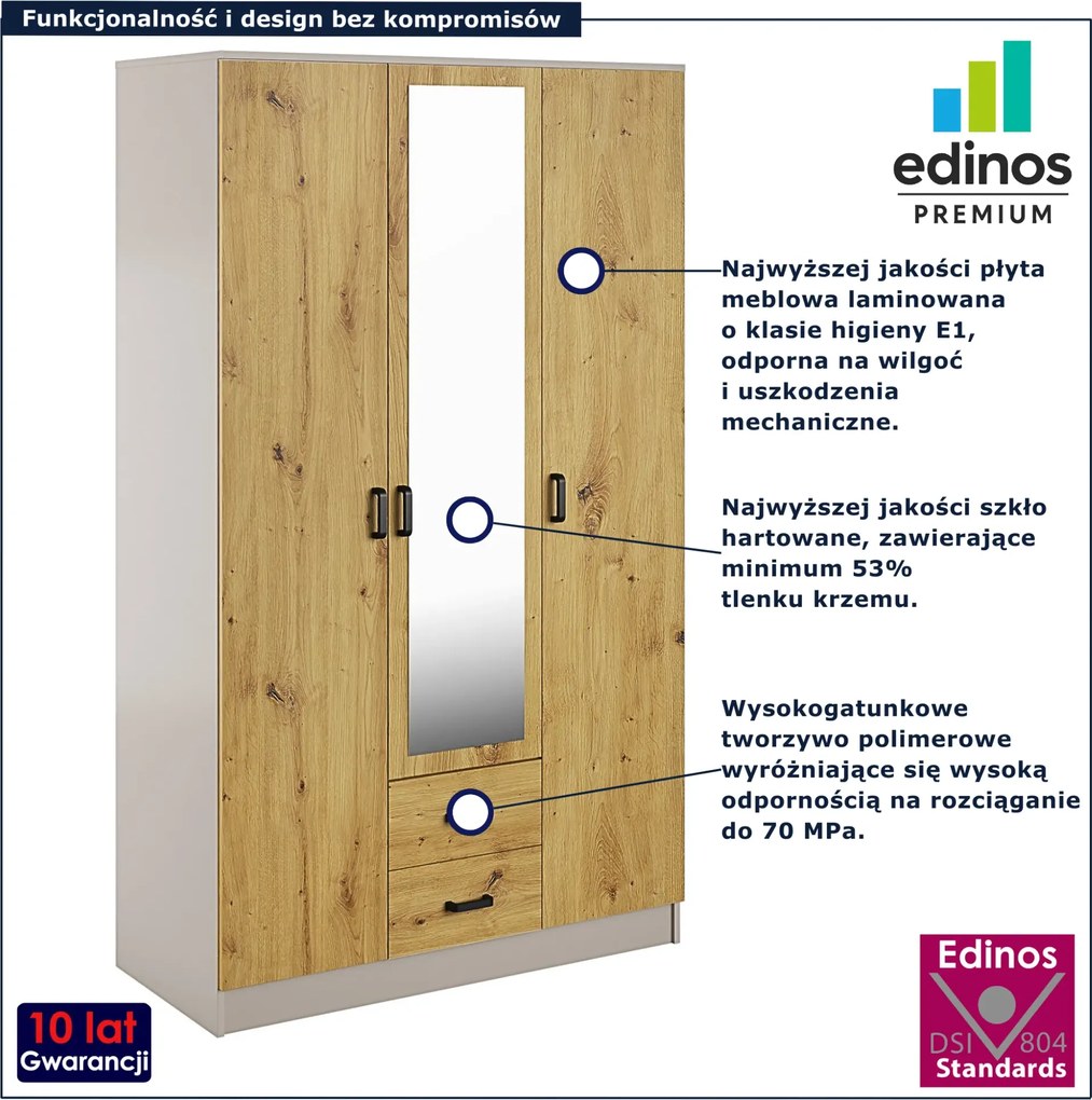 Trzydrzwiowa szafa z lustrem kaszmir + dąb artisan N4-F39