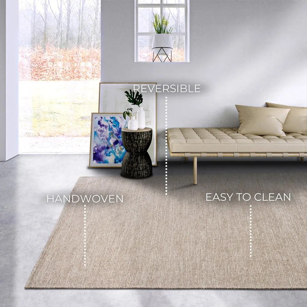 Beżowy dywan z mieszanki wełny tkany ręcznie 160x230 cm Pradesh Linen White – Elle Decoration