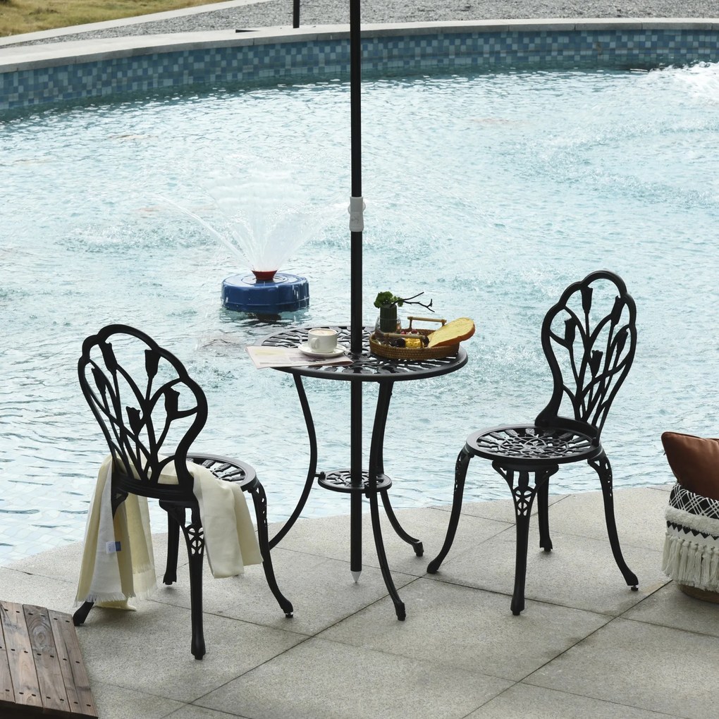 Outsunny Zestaw dla 2 Osób Zestaw Mebli Balkonowych 1 Stół+2 Krzesła Alu Czarny