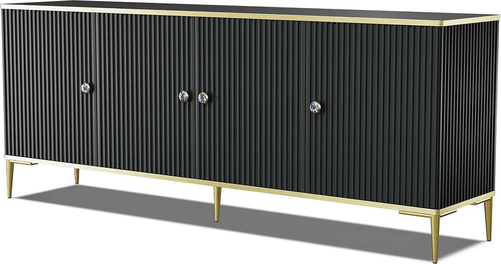 Czarna komoda glamour z lamelami D0-T90