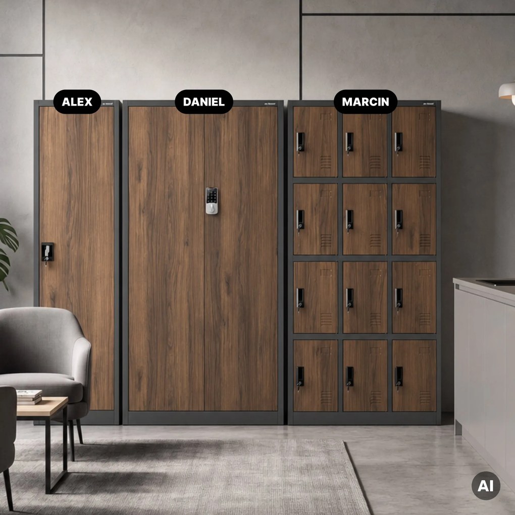Szafa biurowa metalowa z zamkiem na szyfr antracytowa/orzech, 900x1850x400 mm: DANIEL Eco Design