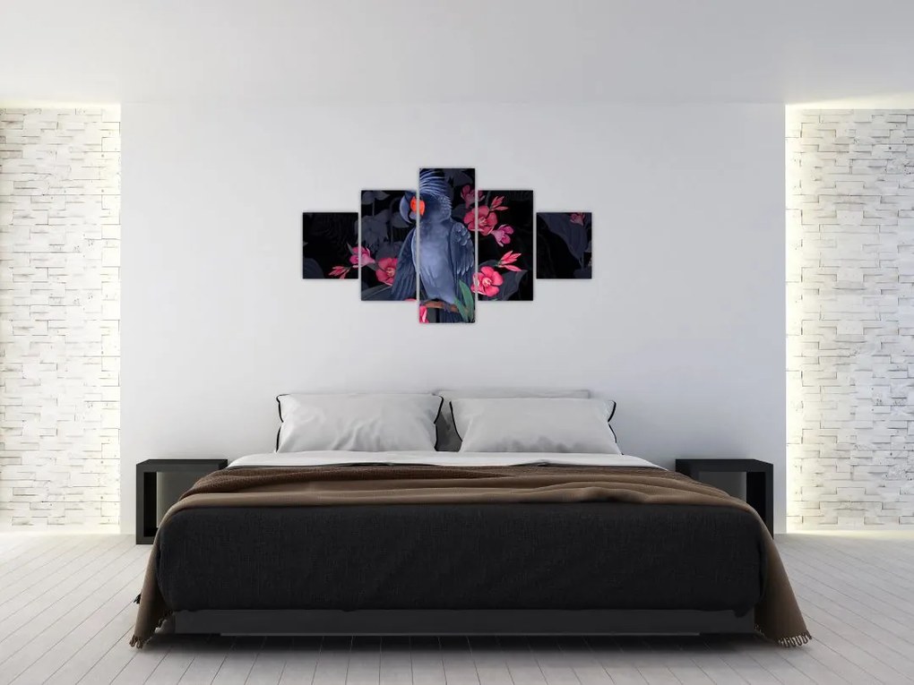Obraz - Papuga wśród kwiatów (125x70 cm)