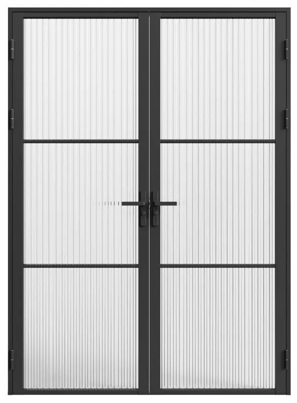 Drzwi kompletne 2-skrzydłowe dwustronne z aluminium i szkła teksturowanego - 2 x wys. 204 x szer. 73 cm - Czarny - MASERU