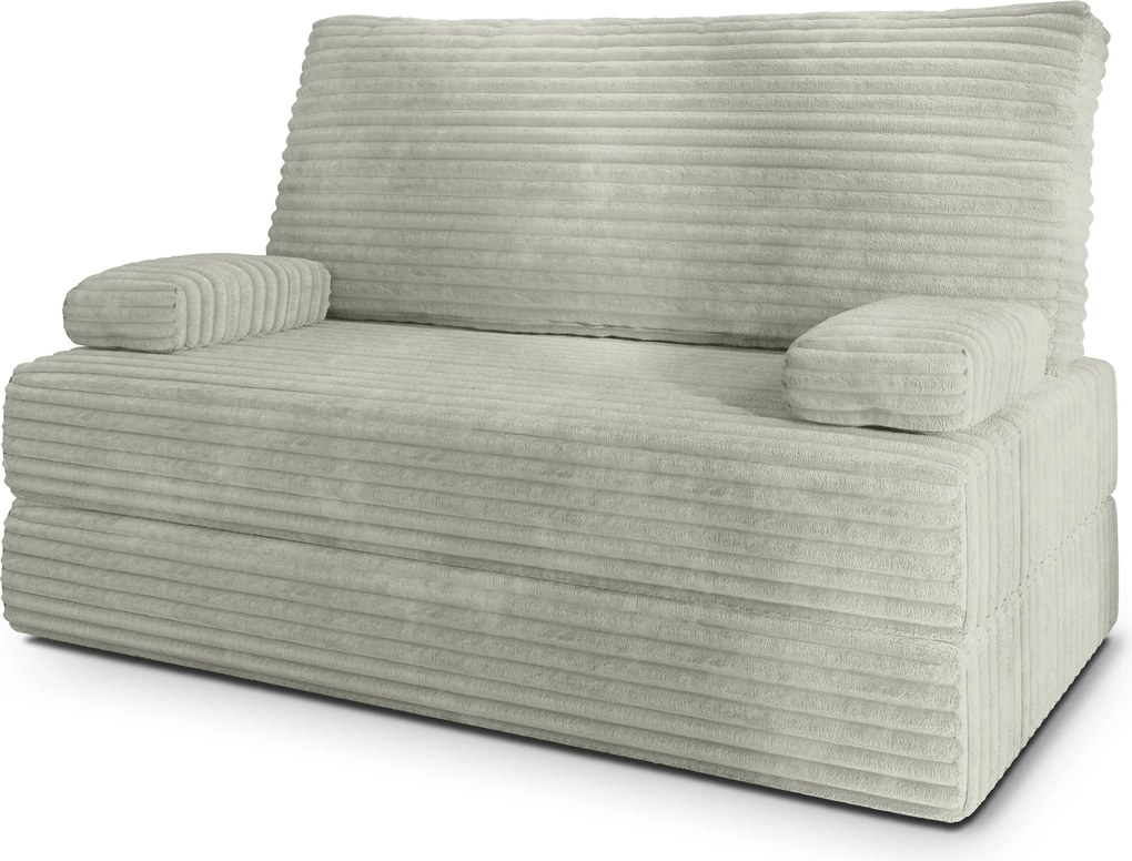 Masseno Sofa piankowa LADIA z funkcją spania, Kanapa z pianki do salonu, Bezmontażowa, Tkanina sztruksowa – Jasnoszary TILIA 83