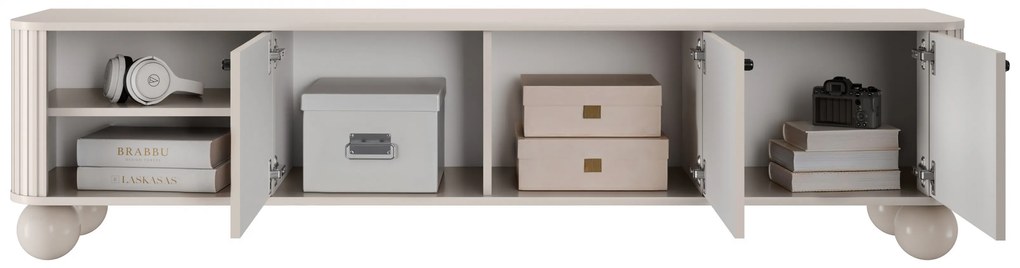 Szafka RTV Vesper 187 cm trzydrzwiowa - kaszmir / czarne uchwyty / nogi kule